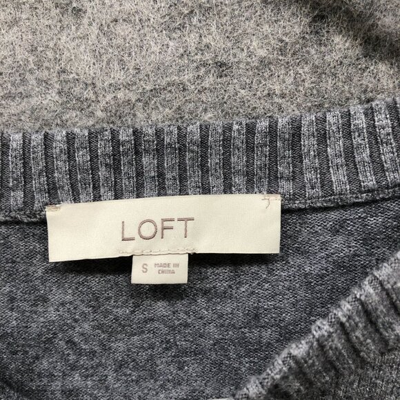 Loft Pleated Balloon Sleeve Sweater Womens S Gray Crewneck Wool Blend - Picture 5 of 8